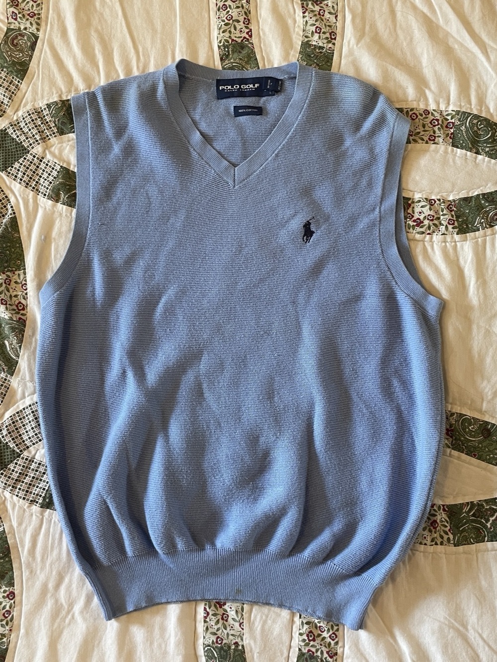 Vintage Polo Golf Ralph Lauren Cotton Sweater Vest Light Blue Medium Preppy